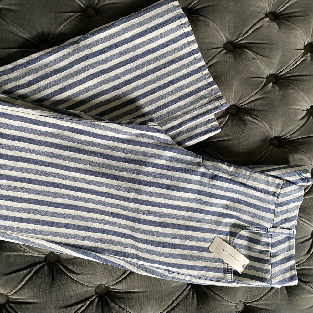 Light blue denim colored/darker blue striped pants purchased at Anthropologie.